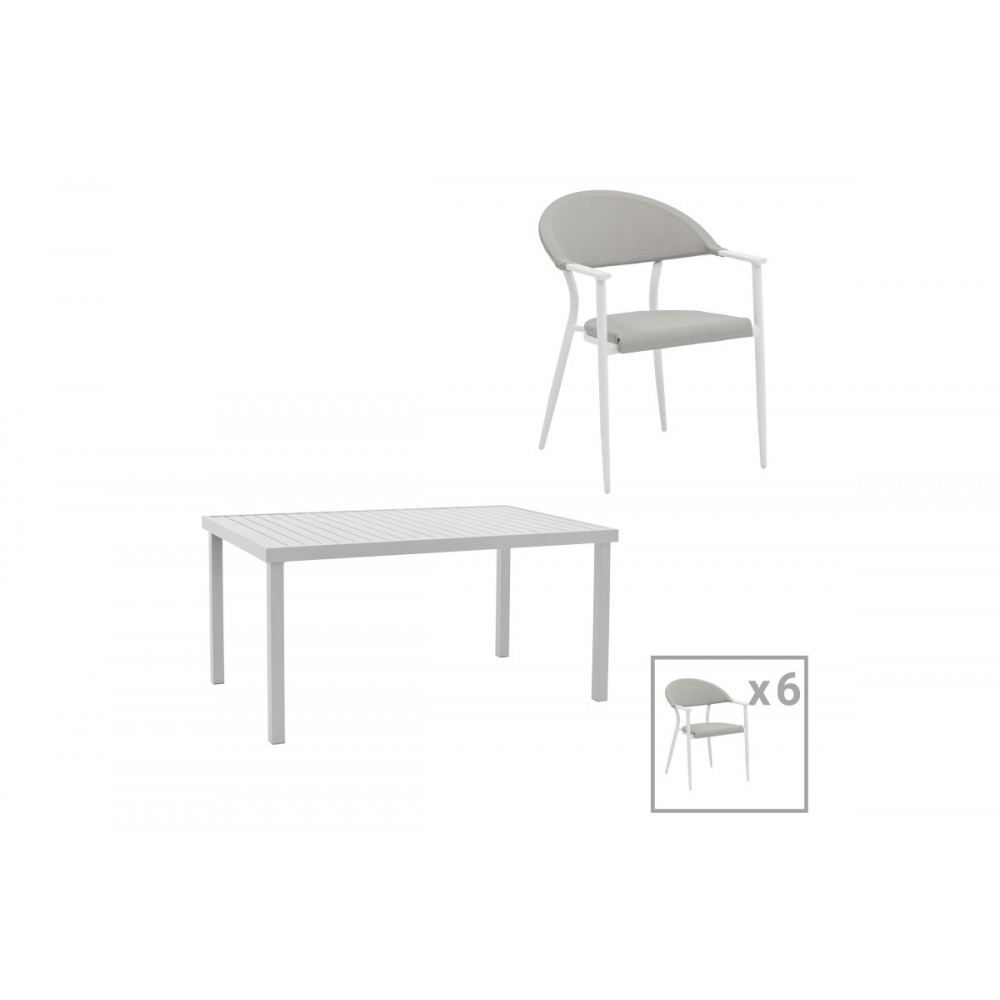 Τραπεζαρία 7τμχ "KLITON-PINO" από αλουμίνιο/textilene σε λευκό/γκρι χρώμα 150x80x74