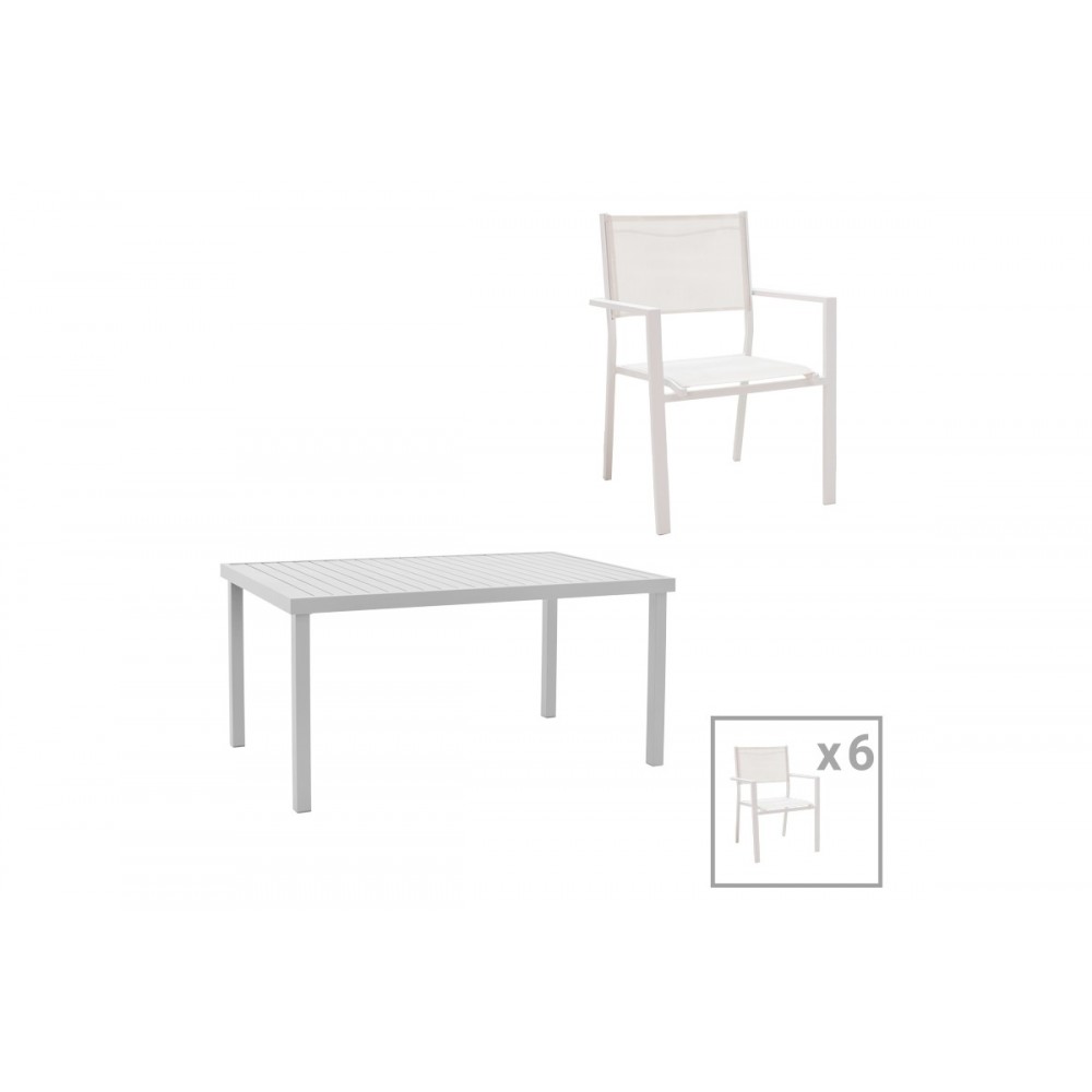 Τραπεζαρία 7τμχ "KLITON-MOLY" από αλουμίνιο/textilene σε λευκό χρώμα 150x80x74