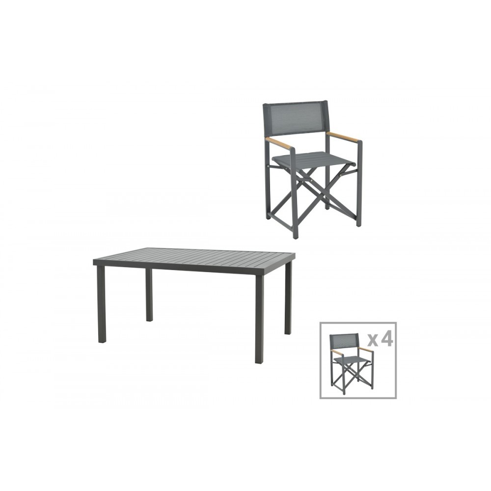 Τραπεζαρία 5τμχ "MABU-KLITON A" από αλουμίνιο σε ανθρακί χρώμα 150x80x74