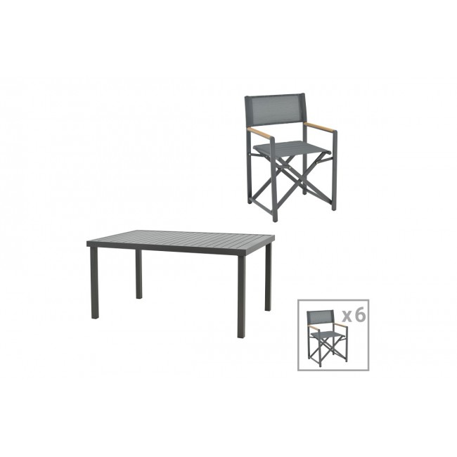 Τραπεζαρία 7τμχ "MABU-KLITON B" από αλουμίνιο σε ανθρακί χρώμα 150x80x74
