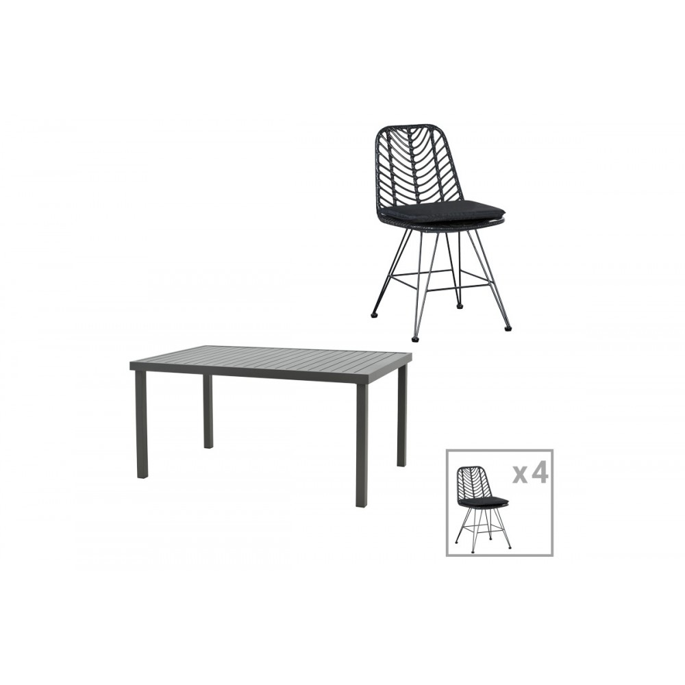 Τραπεζαρία 5τμχ "NAOKI-KLITON I" από αλουμίνιο/rattan σε ανθρακί/μαύρο χρώμα 150x80x74