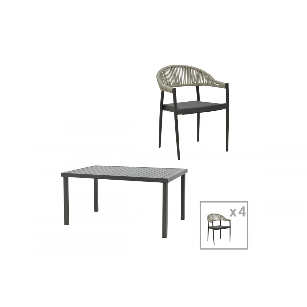 Τραπεζαρία 5τμχ "ΕLATION-KLITON A" από αλουμίνιο/rattan σε ανθρακί χρώμα 150x80x74