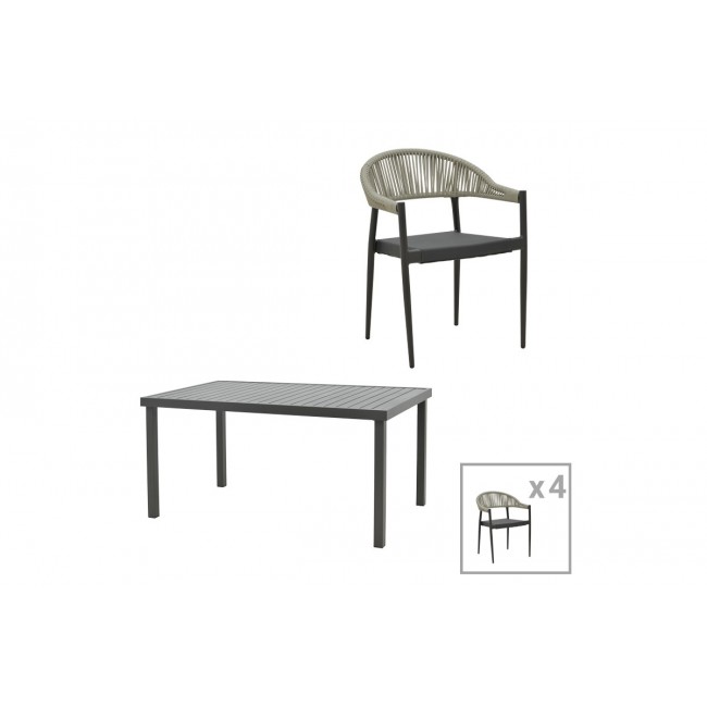 Τραπεζαρία 5τμχ "ΕLATION-KLITON A" από αλουμίνιο/rattan σε ανθρακί χρώμα 150x80x74