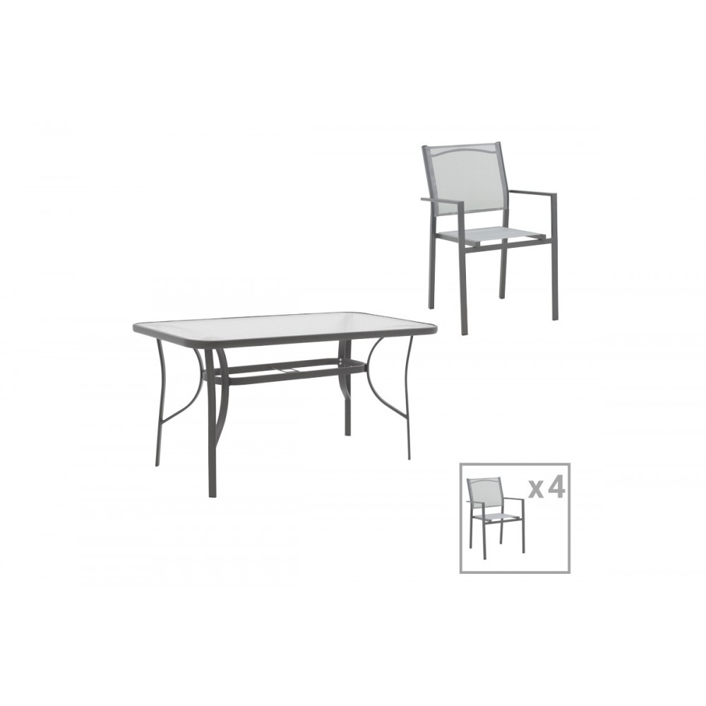 Τραπεζαρία 5τμχ "ENSURE-CONFIDENCE" από μέταλλο/textilene σε ανθρακί/γκρι χρώμα 120x70x70