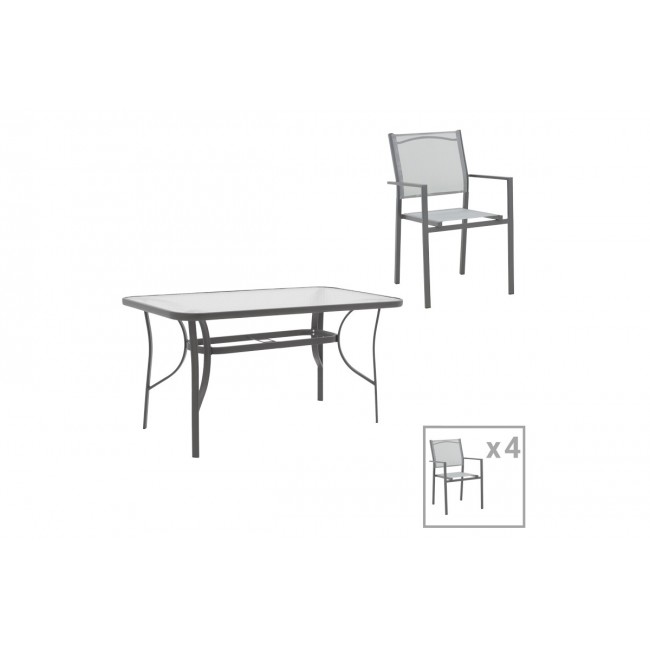 Τραπεζαρία 5τμχ "ENSURE-CONFIDENCE" από μέταλλο/textilene σε ανθρακί/γκρι χρώμα 120x70x70