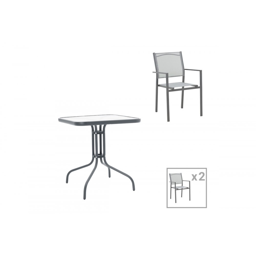 Τραπεζαρία 3τμχ "WATSON-CONFIDENCE" από μέταλλο/textilene σε ανθρακί/γκρι χρώμα 70x70x70