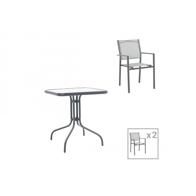 Τραπεζαρία 3τμχ "WATSON-CONFIDENCE" από μέταλλο/textilene σε ανθρακί/γκρι χρώμα 70x70x70