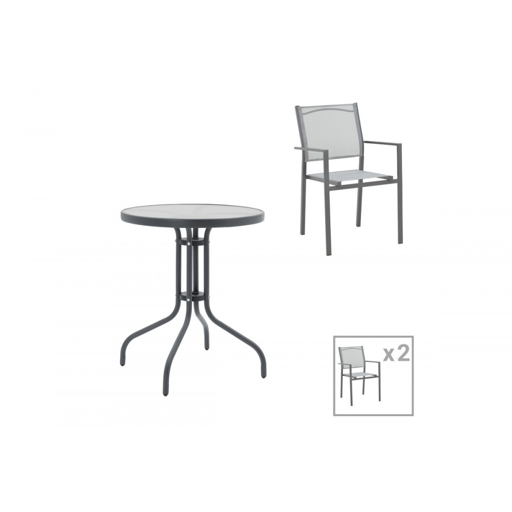 Τραπεζαρία 3τμχ "WATSON-CONFIDENCE A" από μέταλλο/textilene σε ανθρακί/γκρι χρώμα Φ60x70