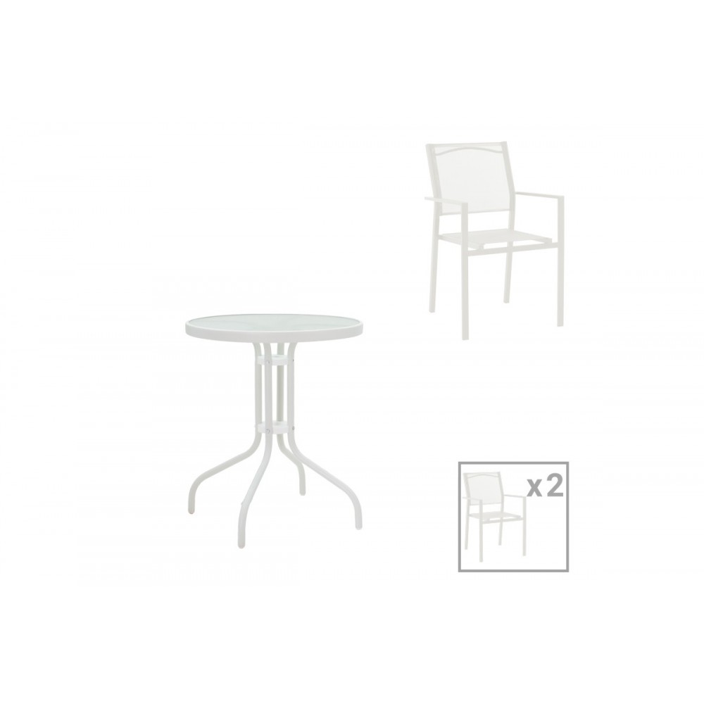 Τραπεζαρία 3τμχ "VALOR-CONFIDENCE Β" από μέταλλο/textilene σε λευκό χρώμα Φ60x70