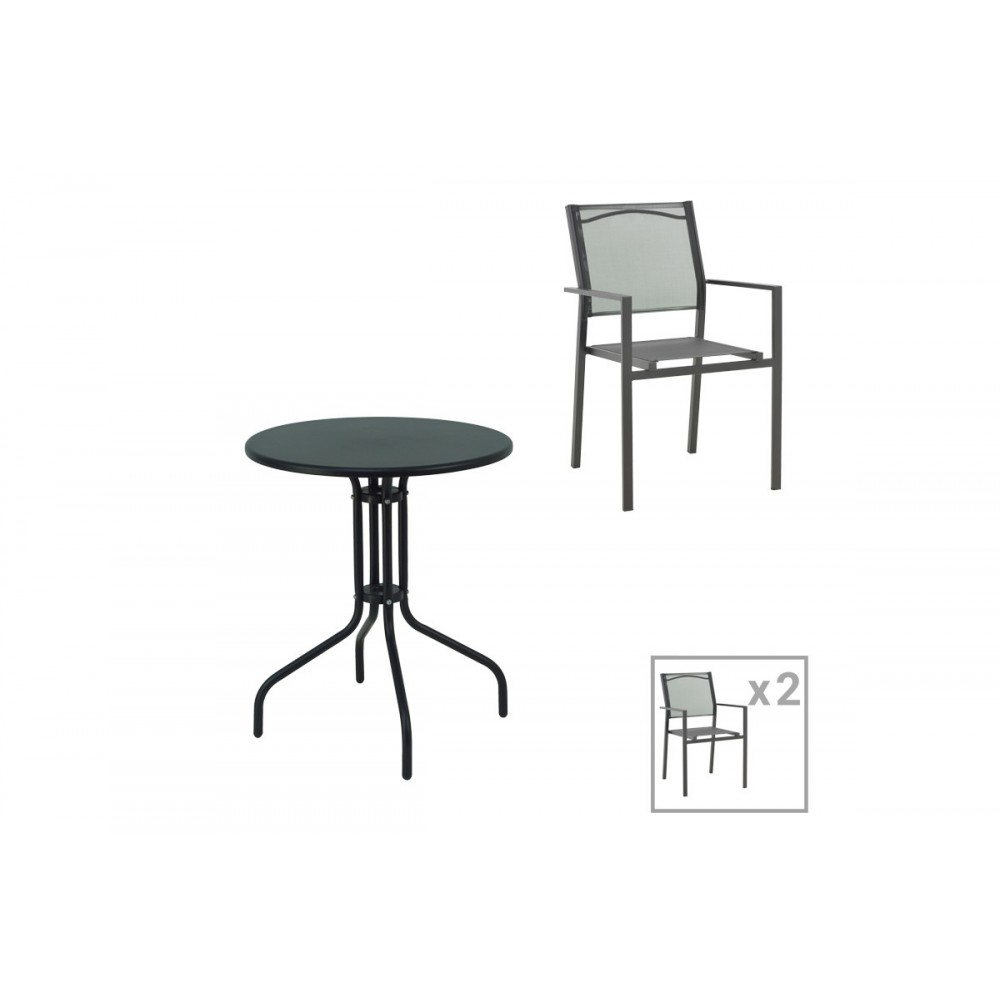 Τραπεζαρία 3τμχ "VERGO-CONFIDENCE" από μέταλλο/textilene σε μαύρο χρώμα Φ60x70