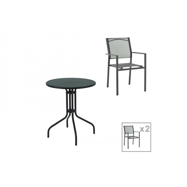 Τραπεζαρία 3τμχ "VERGO-CONFIDENCE" από μέταλλο/textilene σε μαύρο χρώμα Φ60x70