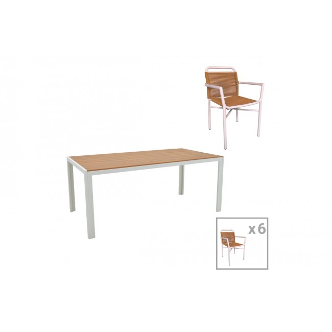 Τραπεζαρία 7τμχ "NARES-CLUTCH B" από αλουμίνιο/rattan σε λευκό/φυσικό χρώμα 180x90x72.5