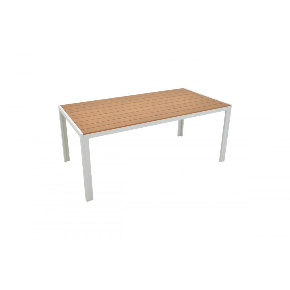 Τραπεζαρία 7τμχ "NARES-PINO B" από αλουμίνιο/plywood σε λευκό/φυσικό χρώμα 180x90x72.5