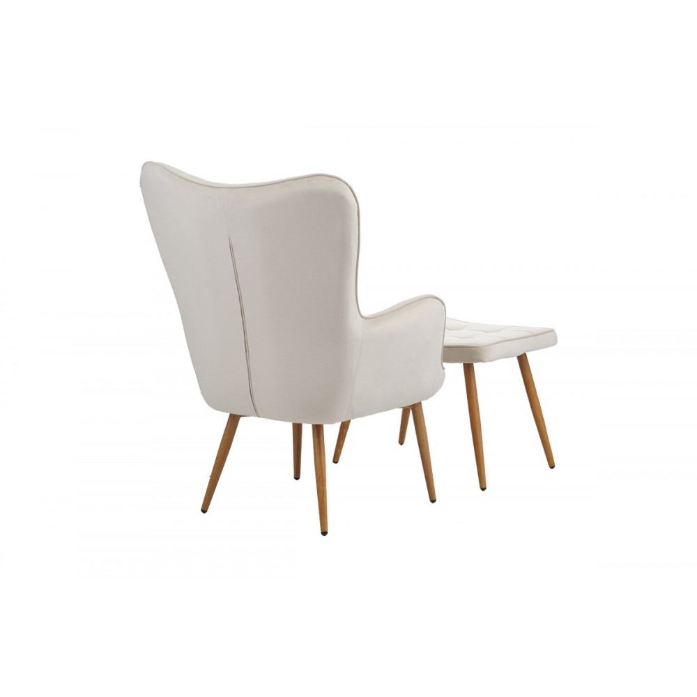 Πολυθρόνα με υποπόδιο "MADDISON" από βελούδο/μέταλλο σε κρεμ/φυσικό χρώμα 68x72x98