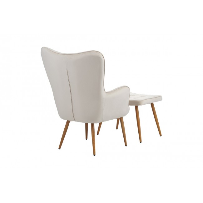 Πολυθρόνα με υποπόδιο "MADDISON" από βελούδο/μέταλλο σε κρεμ/φυσικό χρώμα 68x72x98