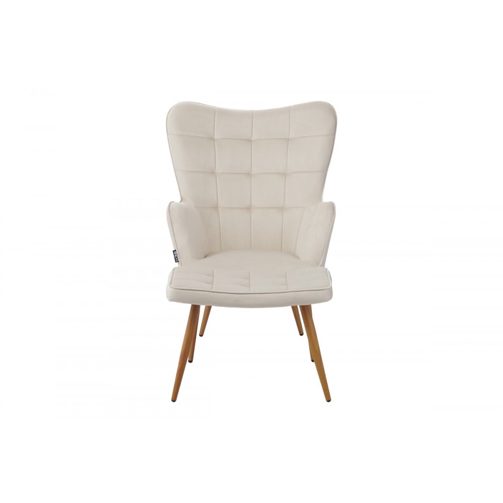 Πολυθρόνα με υποπόδιο "MADDISON" από βελούδο/μέταλλο σε κρεμ/φυσικό χρώμα 68x72x98