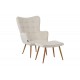 Πολυθρόνα με υποπόδιο "MADDISON" από βελούδο/μέταλλο σε κρεμ/φυσικό χρώμα 68x72x98