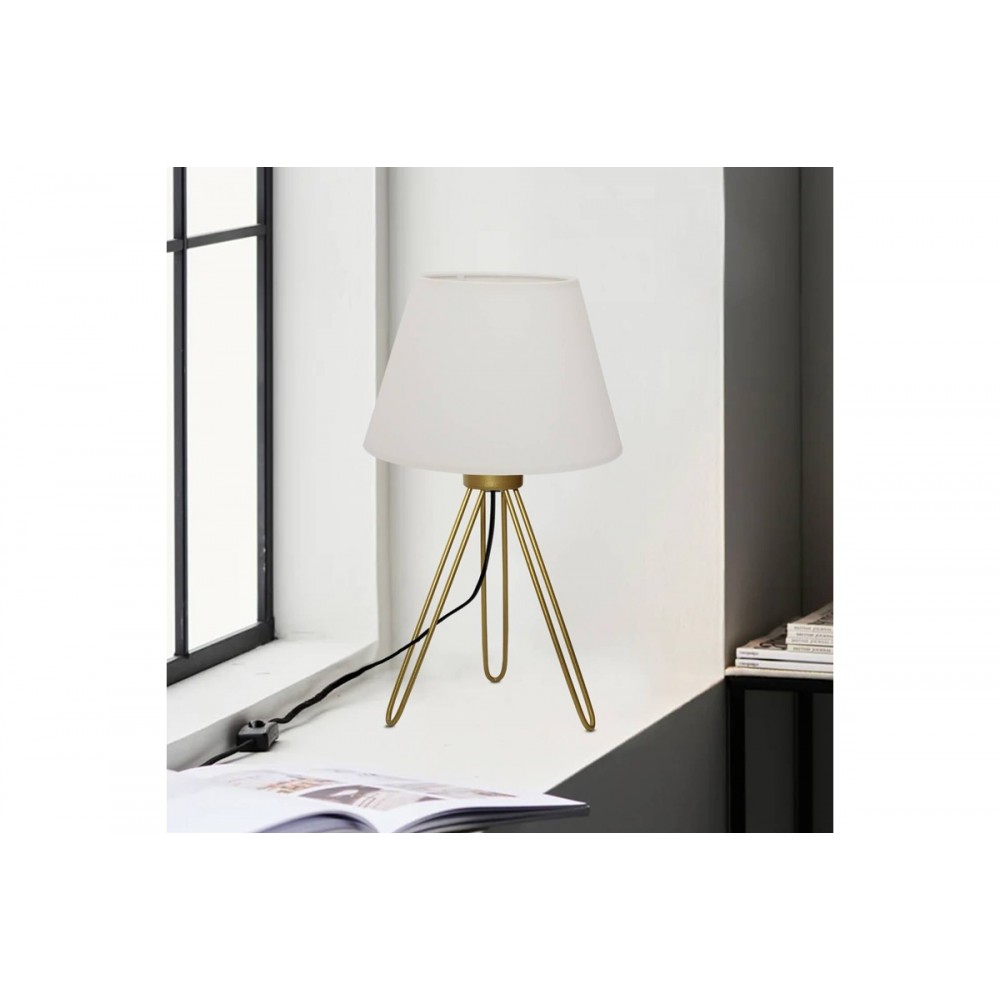 Επιτραπέζιο φωτιστικό "SHERINI" από μέταλλο/ύφασμα σε χρυσό/κρεμ χρώμα Φ22x33