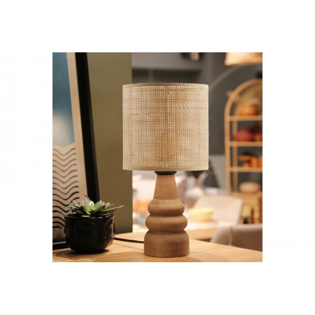 Επιτραπέζιο φωτιστικό "SALPE" από ξύλο/rattan σε φυσικό χρώμα Φ15x32