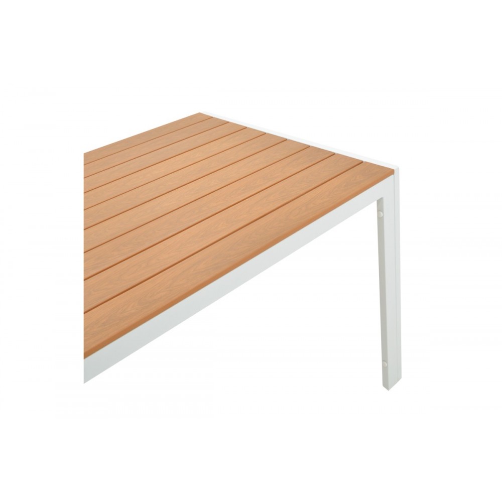 Τραπεζαρία 7τμχ "NARES-MOLY A" από αλουμίνιο/plywood σε λευκό/φυσικό χρώμα 180x90x72.5