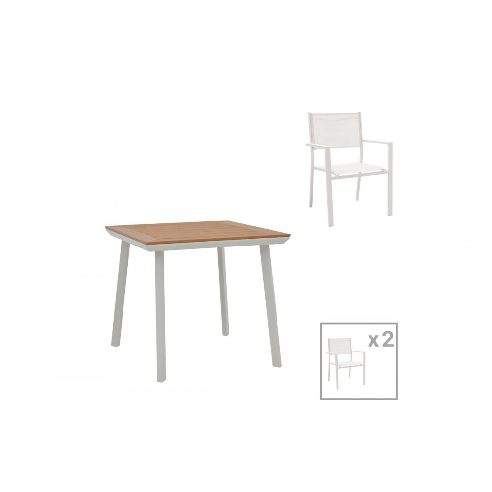 Τραπεζαρία 3τμχ "MOLY-SYNERGY" από αλουμίνιο/textilene σε λευκό/φυσικό χρώμα 80x80x74