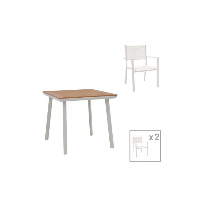 Τραπεζαρία 3τμχ "MOLY-SYNERGY" από αλουμίνιο/textilene σε λευκό/φυσικό χρώμα 80x80x74