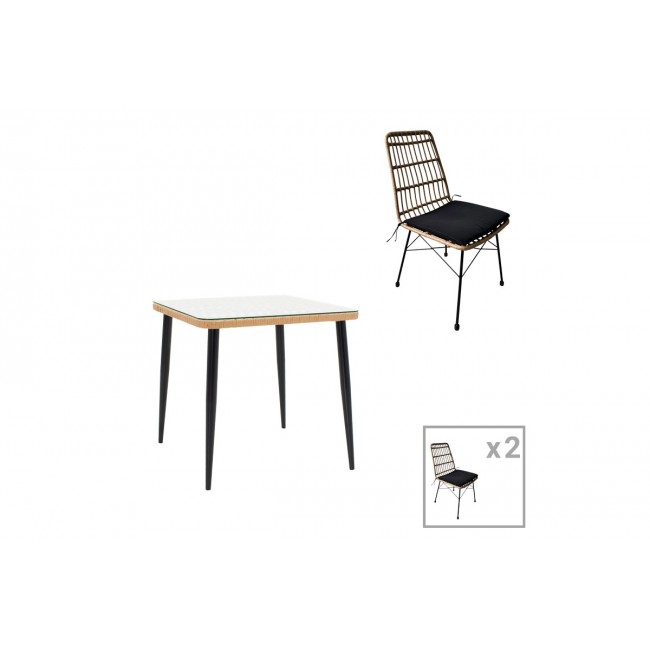 Τραπεζαρία 3τμχ "NAOKI U" από pe rattan/μέταλλο σε φυσικό/μαύρο χρώμα 80x80x78