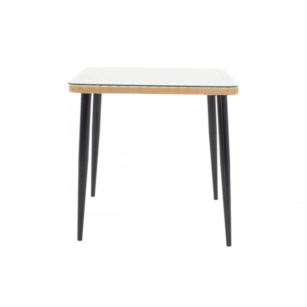 Τραπεζαρία 5τμχ "NAOKI U" από pe rattan/μέταλλο σε φυσικό/μαύρο χρώμα 80x80x78