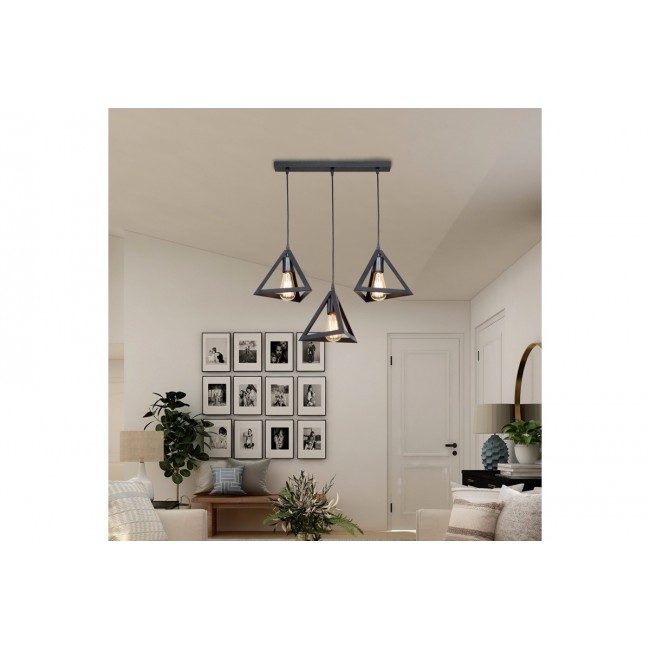 Φωτιστικό οροφής τρίφωτο "LICH" από pp σε μαύρο χρώμα 60x24x75