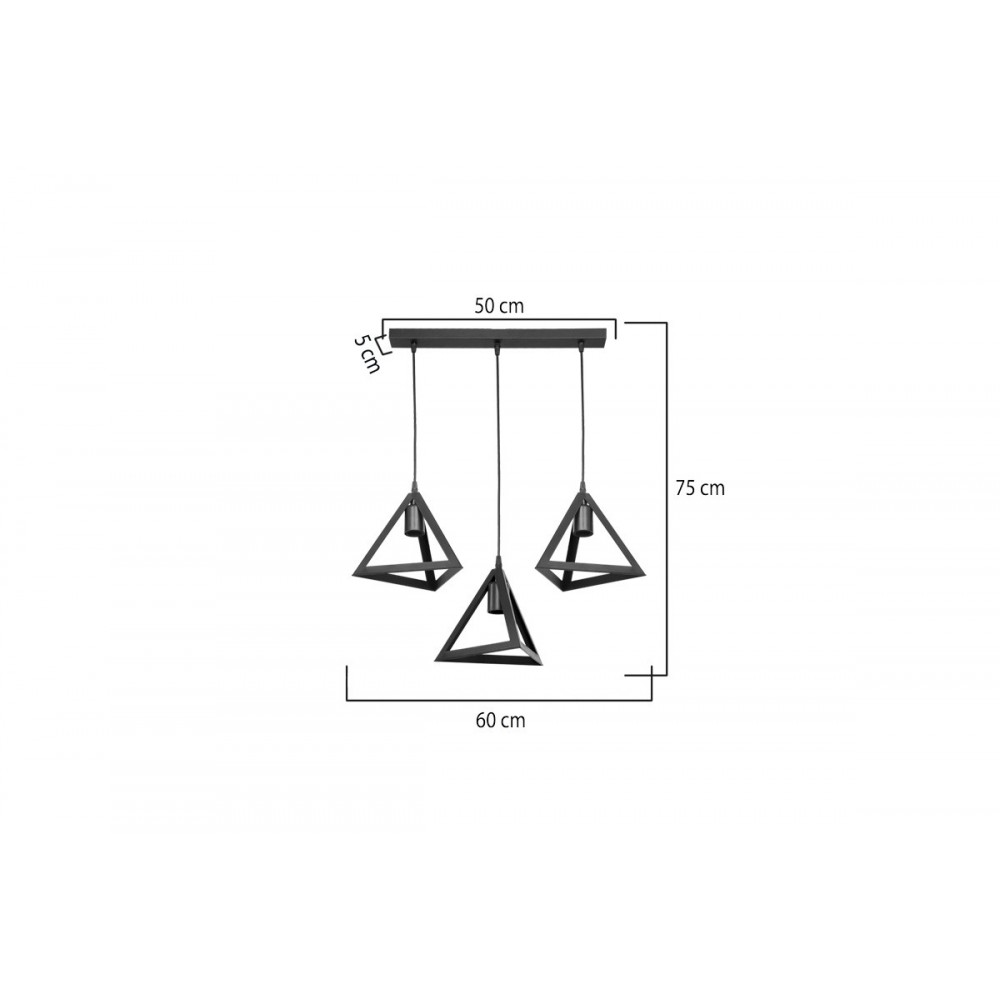 Φωτιστικό οροφής τρίφωτο "LICH" από pp σε μαύρο χρώμα 60x24x75