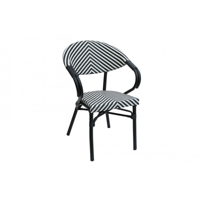 Πολυθρόνα "ISAIA" από αλουμίνιο/textilene σε μαύρο/λευκό χρώμα 57x57x83