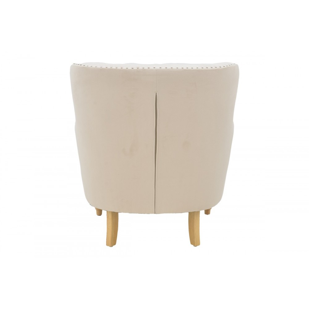 Πολυθρόνα "KEISI" από ξύλο/βελούδο σε χρώμα κρεμ 81.5x84x92.5
