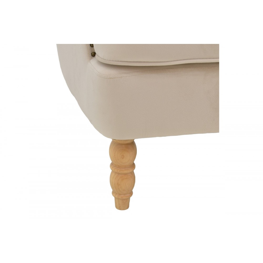 Πολυθρόνα "KEISI" από ξύλο/βελούδο σε χρώμα κρεμ 81.5x84x92.5