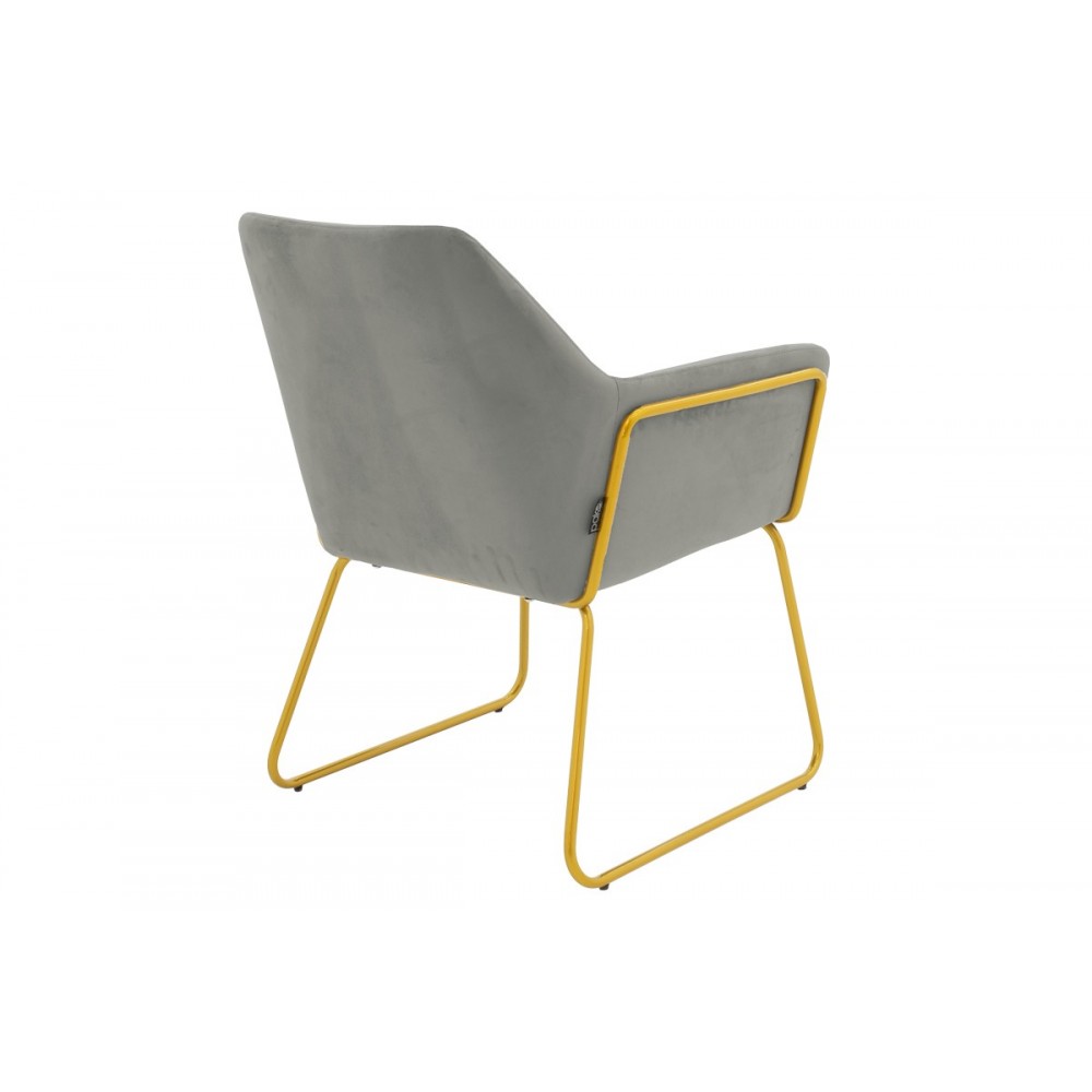 Πολυθρόνα "MIRA" από βελούδο/μέταλλο σε γκρι/χρυσό χρώμα 65x69x86