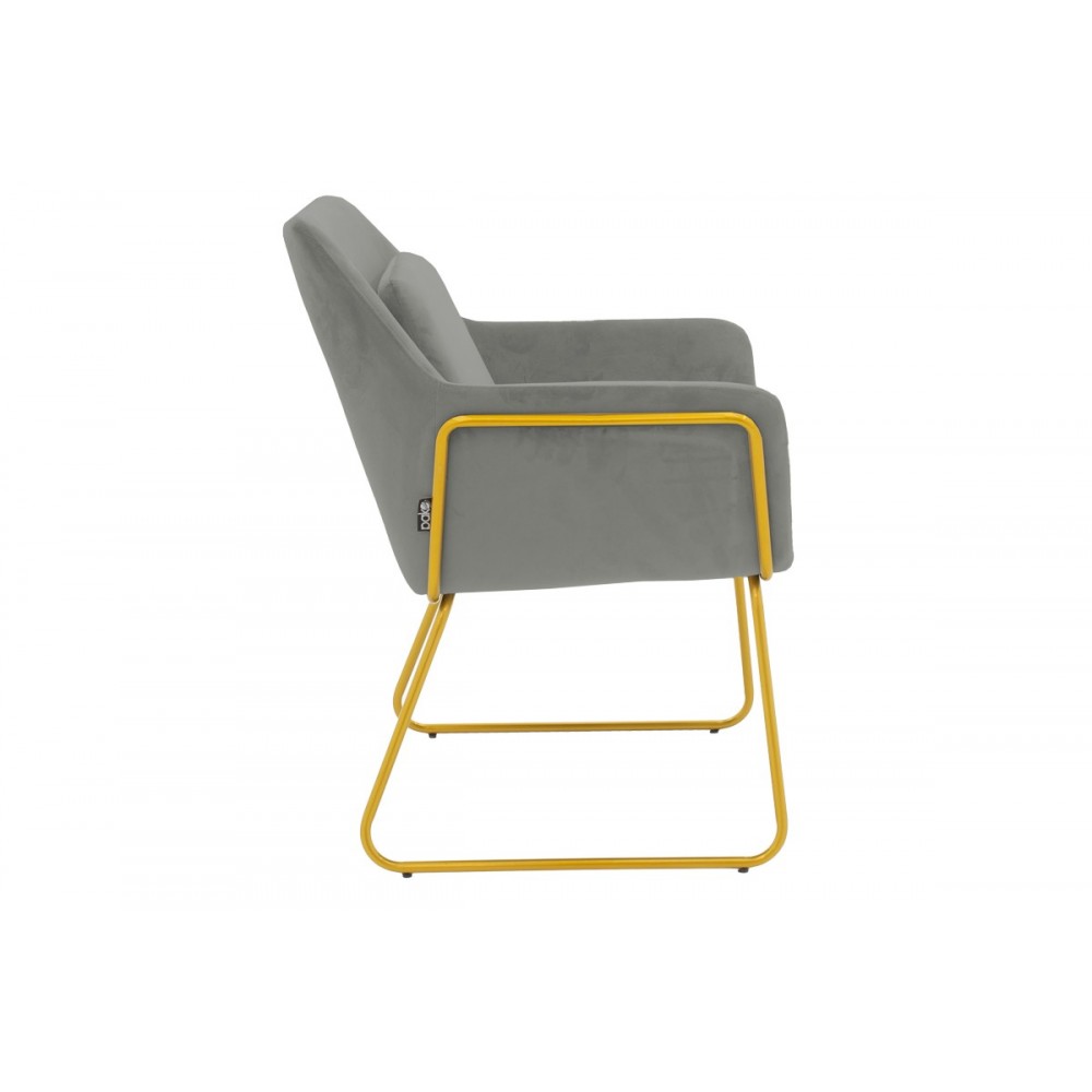 Πολυθρόνα "MIRA" από βελούδο/μέταλλο σε γκρι/χρυσό χρώμα 65x69x86