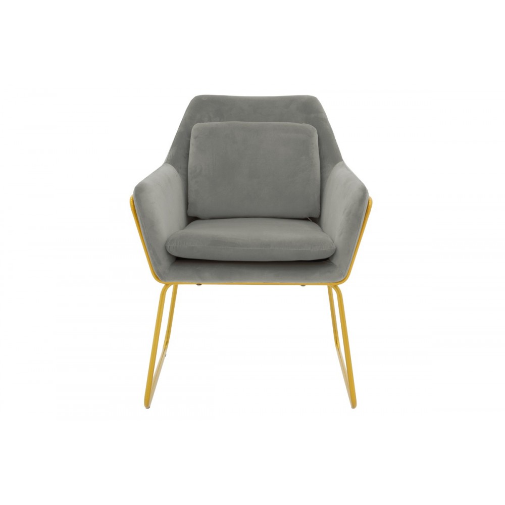 Πολυθρόνα "MIRA" από βελούδο/μέταλλο σε γκρι/χρυσό χρώμα 65x69x86