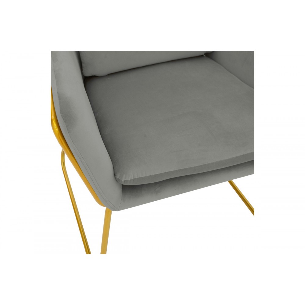 Πολυθρόνα "MIRA" από βελούδο/μέταλλο σε γκρι/χρυσό χρώμα 65x69x86