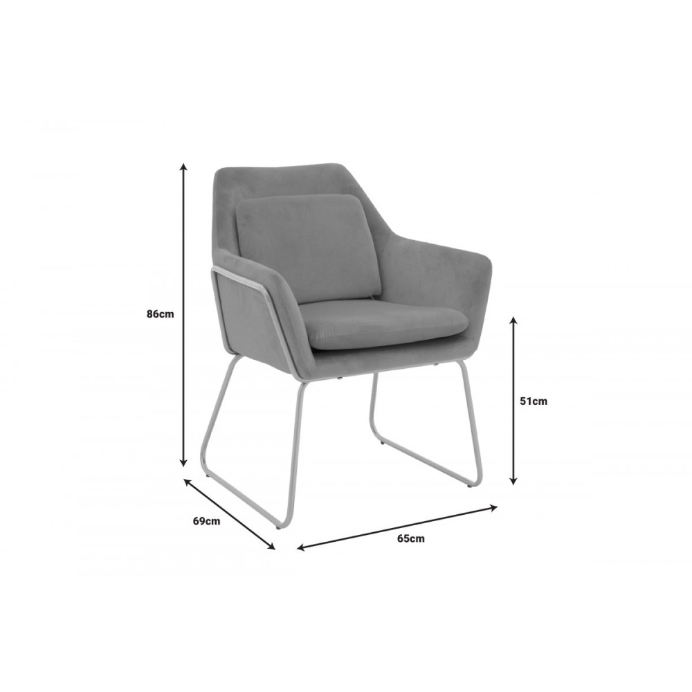 Πολυθρόνα "MIRA" από βελούδο/μέταλλο σε γκρι/χρυσό χρώμα 65x69x86