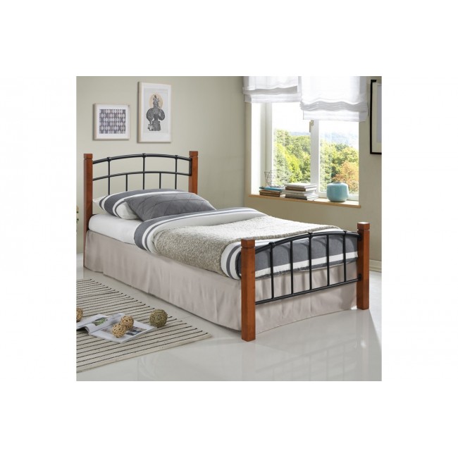 Κρεβάτι μονό "MANDY" από rubberwood/μέταλλο σε καρυδί/μαύρο χρώμα 95x190x89