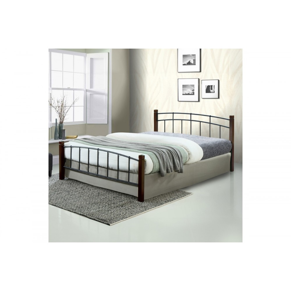 Κρεβάτι διπλό "MANDY" από rubberwood/μέταλλο σε καρυδί/μαύρο χρώμα 145x190x94