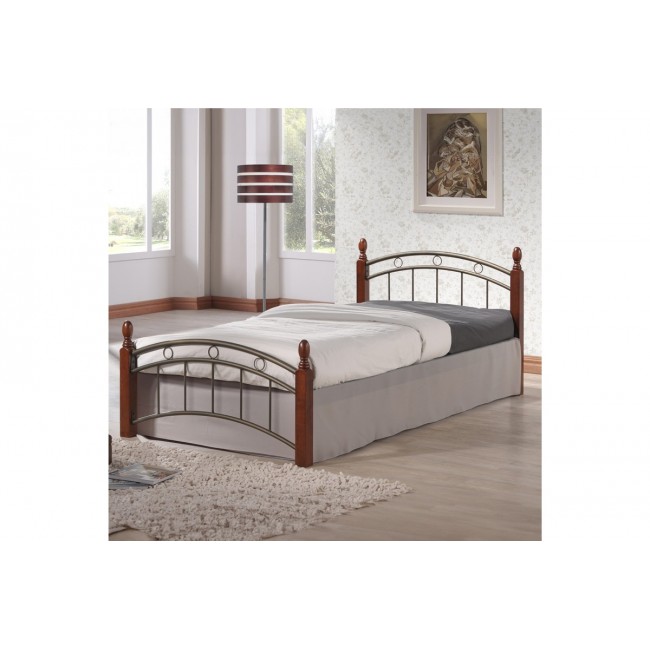 Κρεβάτι μονό "CLARIVE" από rubberwood/μέταλλο σε καρυδί/μαύρο χρώμα 100x200x76