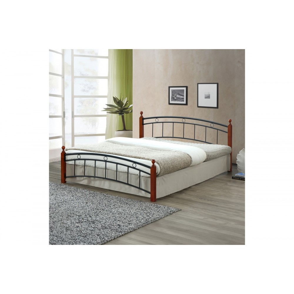 Κρεβάτι διπλό "CLARIVE" από rubberwood/μέταλλο σε καρυδί/μαύρο χρώμα 150x200x84