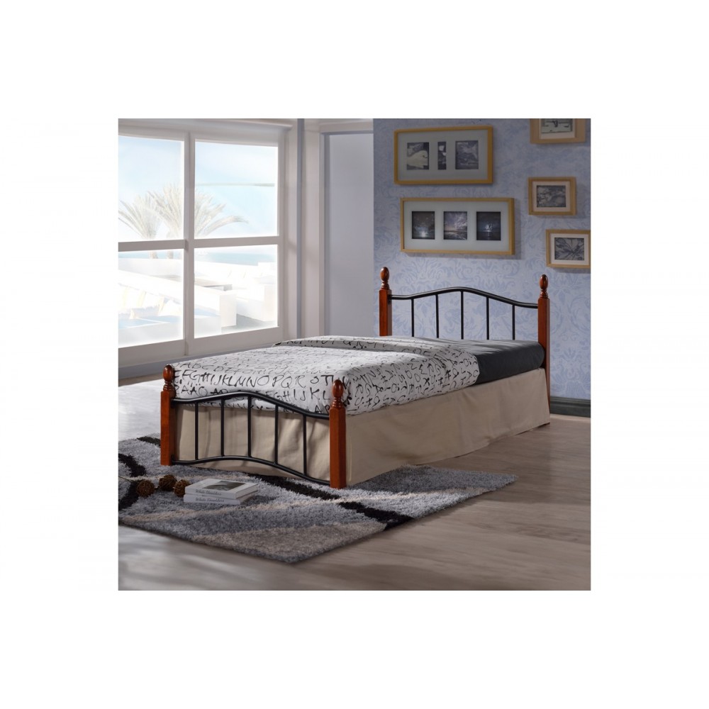 Κρεβάτι μονό "FARYN" από rubberwood/μέταλλο σε καρυδί/μαύρο χρώμα 95x190x76