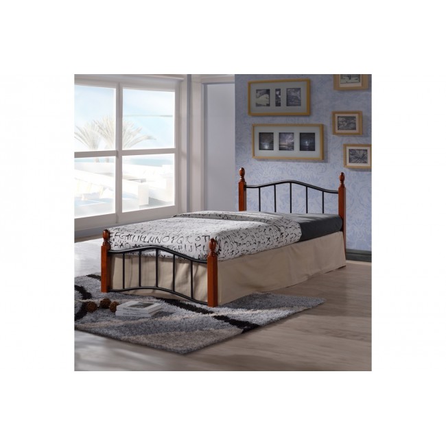 Κρεβάτι μονό "FARYN" από rubberwood/μέταλλο σε καρυδί/μαύρο χρώμα 95x190x76