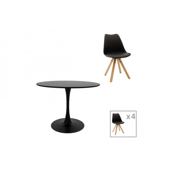 Τραπεζαρία 5τμχ "BALOU-CARON" από mdf/pp σε μαύρο/φυσικό χρώμα Φ100x75