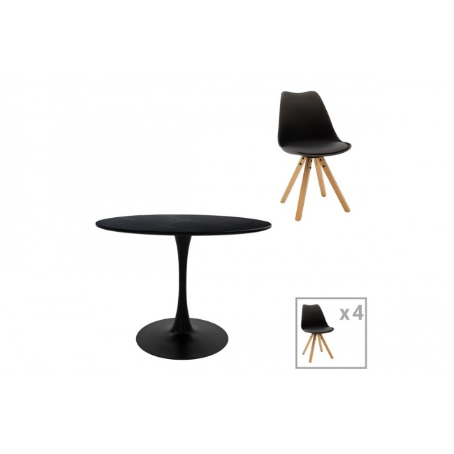 Τραπεζαρία 5τμχ "BALOU I-CARON A" από mdf/pp σε μαύρο/φυσικό χρώμα Φ120x75