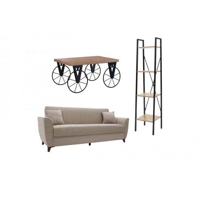 Φοιτητικό πακέτο 3τμχ "LIVING 6" σε μπεζ/μαύρο χρώμα 222x80x85