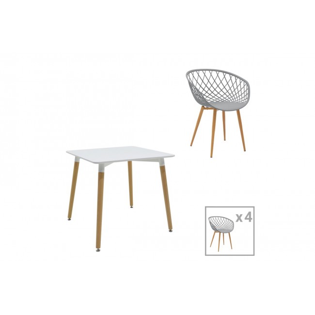 Τραπεζαρία 5τμχ "EZRA-NATALI" από pp/mdf σε γκρι/φυσικό χρώμα 80x80x76