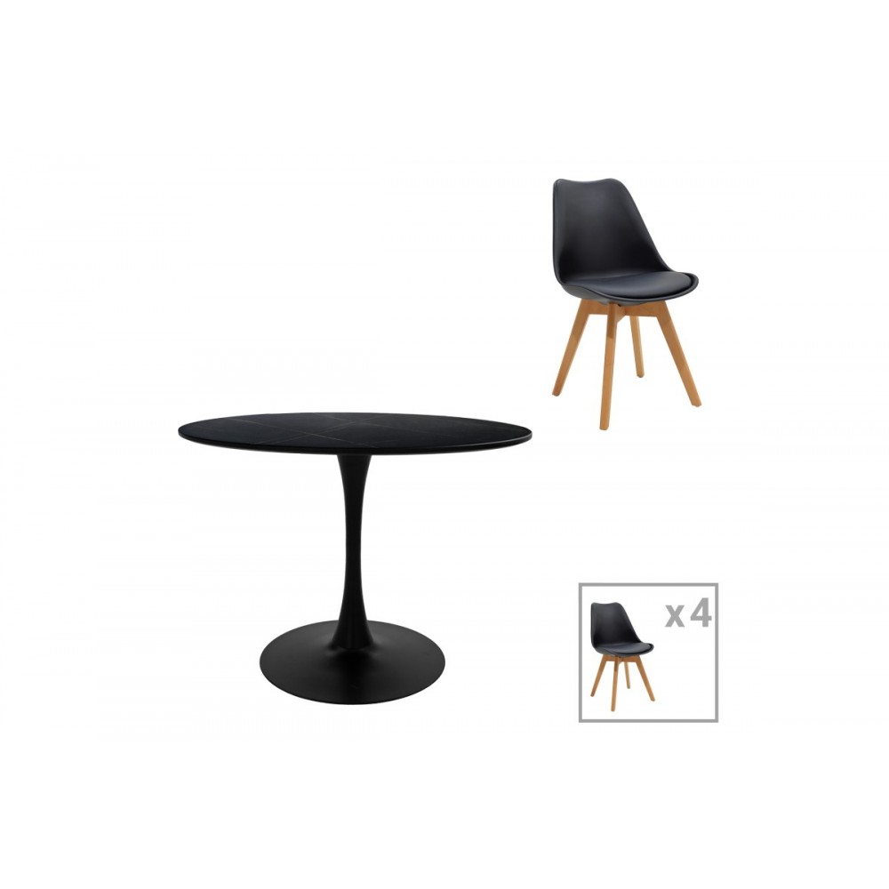 Τραπεζαρία 5τμχ "GASTON-BALOU I" από mdf/pp σε μαύρο/φυσικό χρώμα Φ120x75