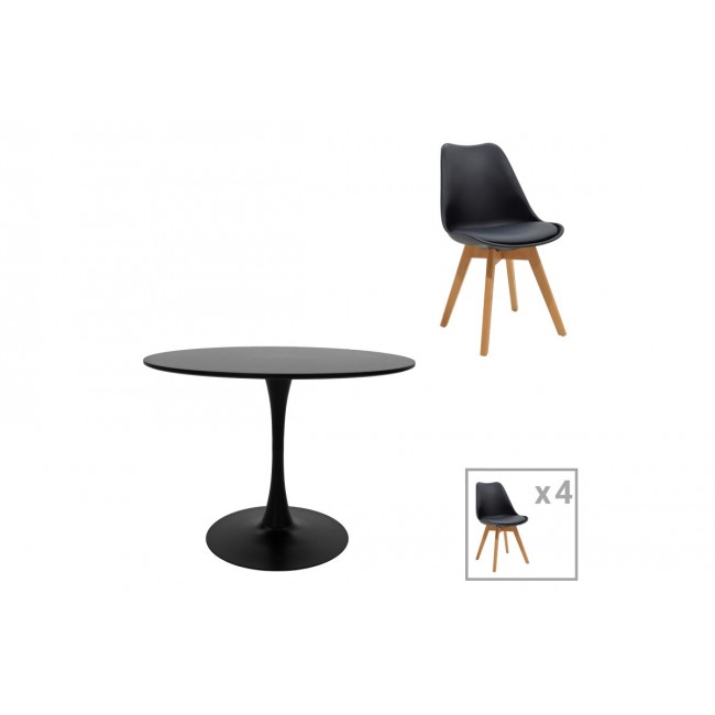 Τραπεζαρία 5τμχ "GASTON-BALOU" από mdf/pp σε μαύρο/φυσικό χρώμα Φ100x75